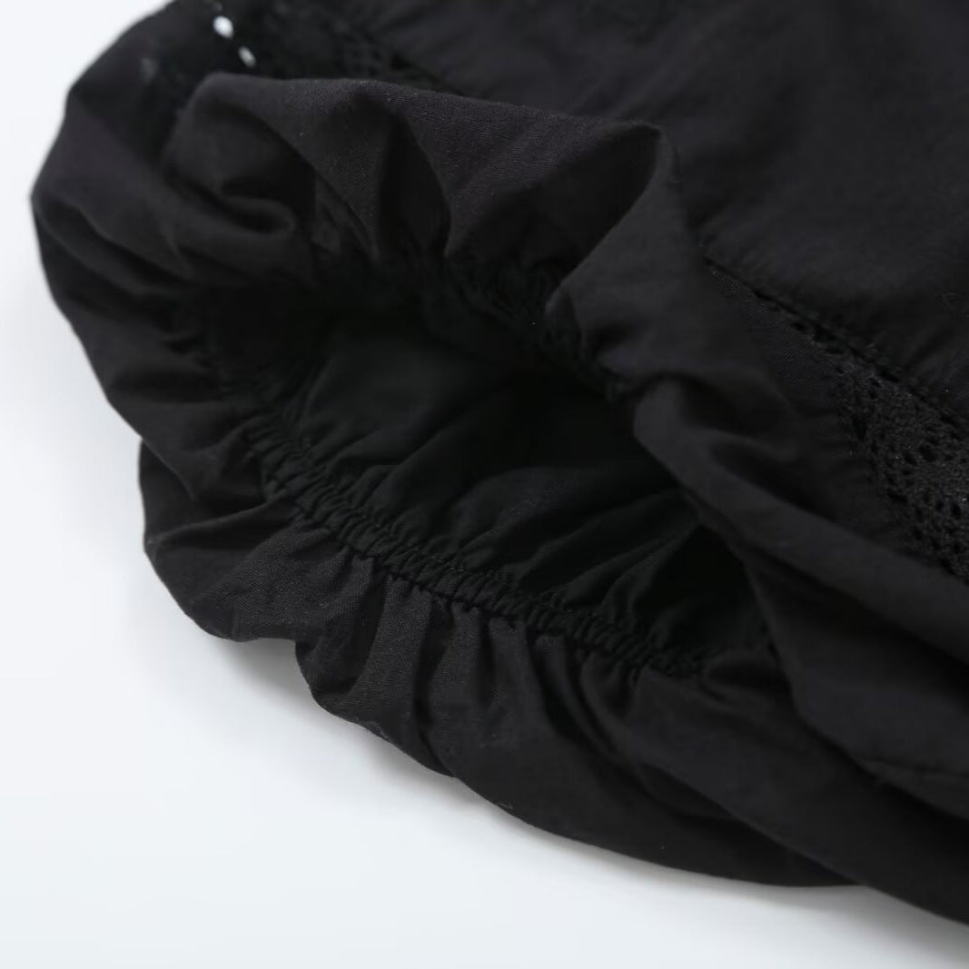Damen Spitzenbesetzte Blusentunika mit Knopfleiste und Ballonärmeln Shop Nory