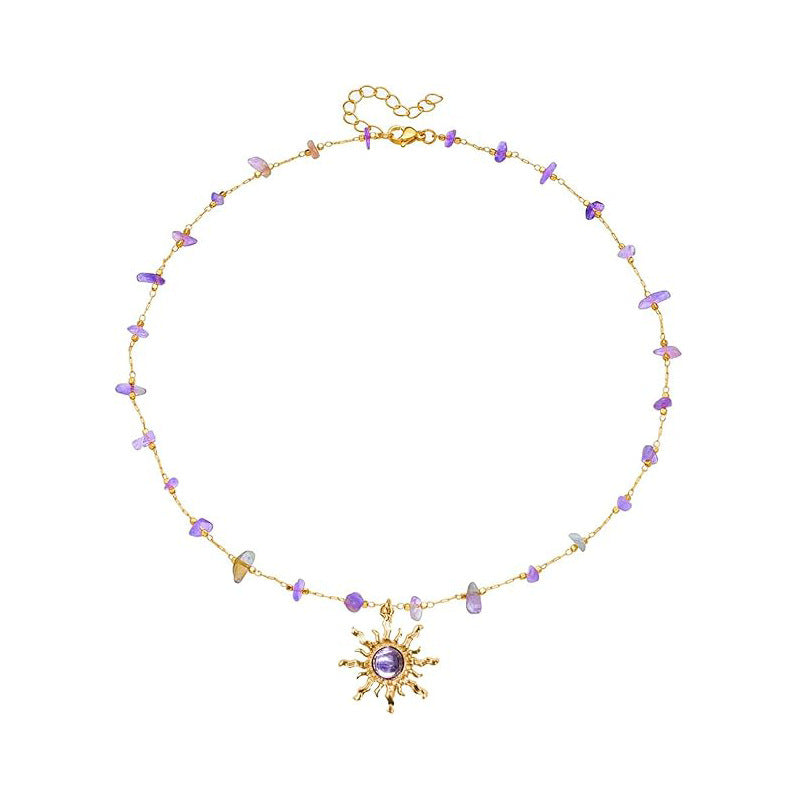 Damen Halskette mit strahlendem Sonnenanhänger und natürlichem Edelsteindekor Shop Nory