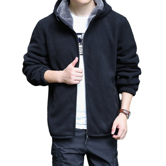 Herren Outdoor-Fleecejacke mit Kapuze, durchgehendem Reißverschluss und Reißverschlusstaschen Shop Nory