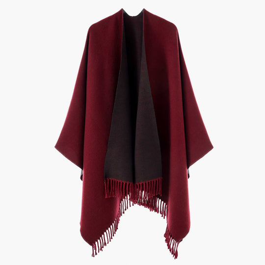Damen Edler Umlegeponcho mit Reversoptik und Fransenabschluss Shop Nory