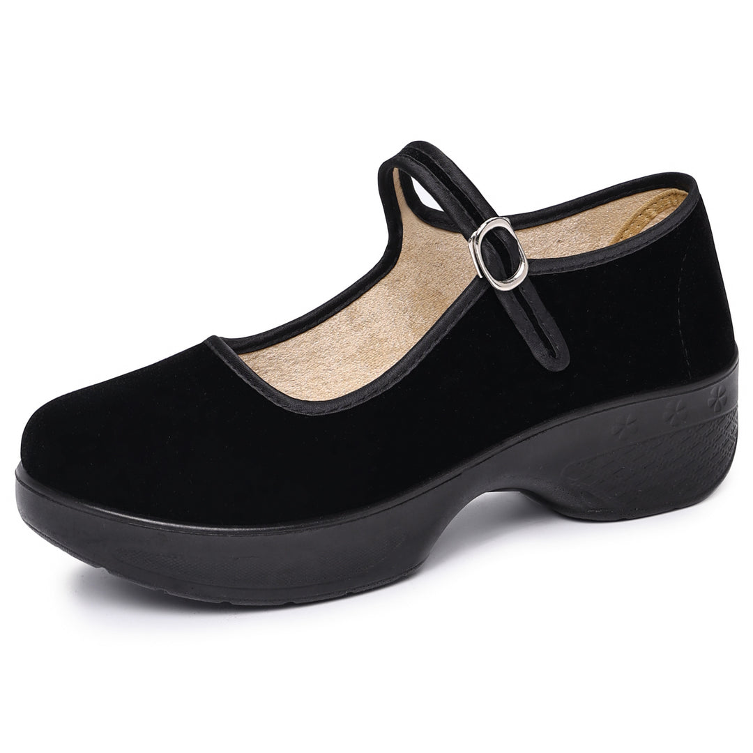 Damen nan Mary-Jane Komfortslipper mit verstellbarem Riemen, orthopädisch inspiriertem Keilfußbett und griffiger Leichtprofilsohle Shop Nory