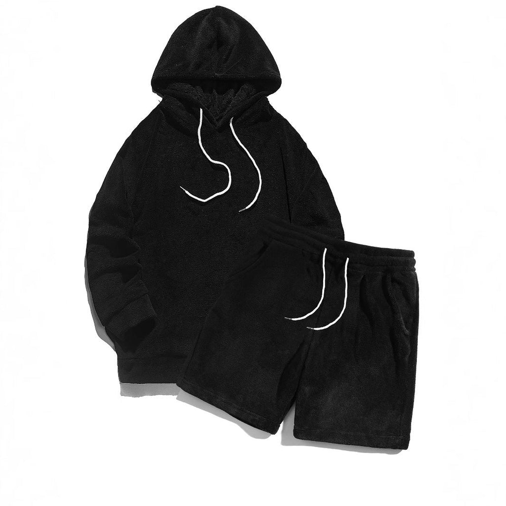 Herren Kuscheliges Hoodie-Shorts-Set
