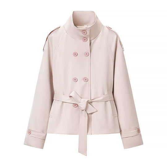Damen Kurzjacke im Trench‑Stil mit Stehkragen Doppelreihe und Bindegürtel Shop Nory
