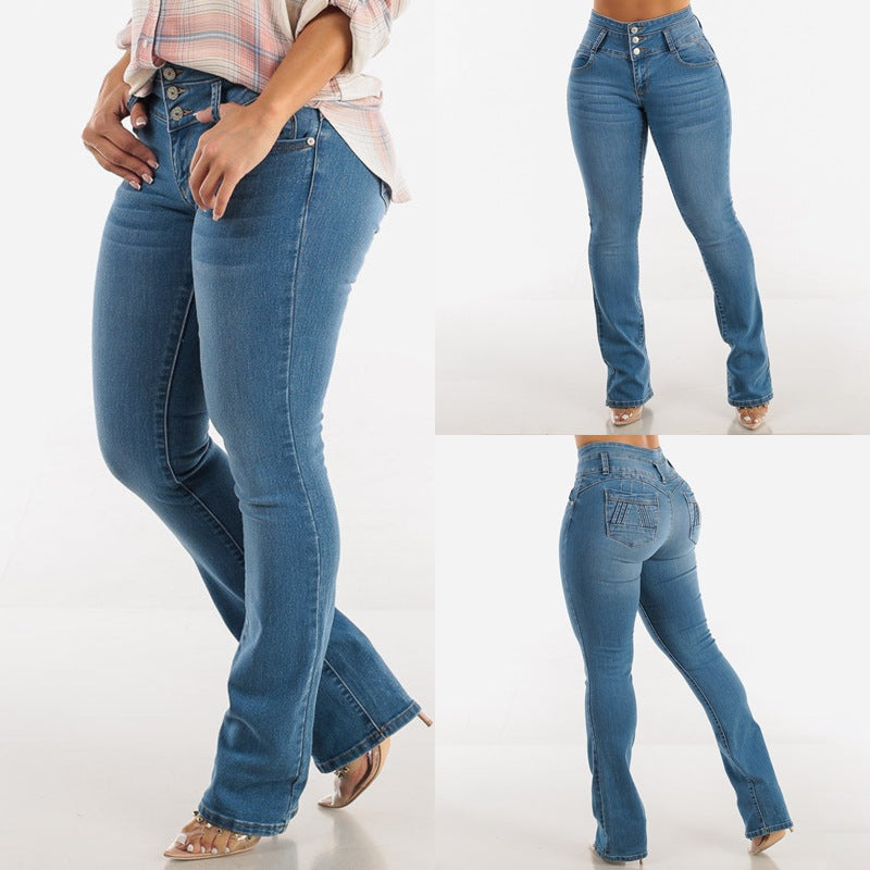 Damen Bootcut Jeans mit hohem Bund und konturierender Passform