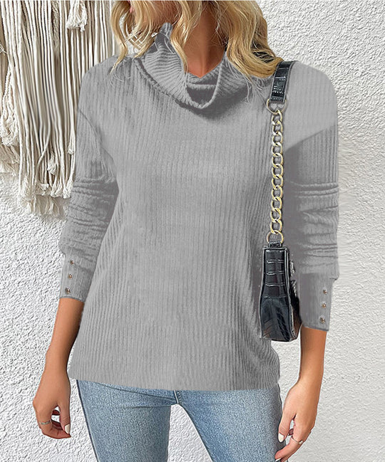 Damen Rippschneider Rollkragenpullover mit 3/4-Ärmeln und dekorativer Knopfleiste Shop Nory