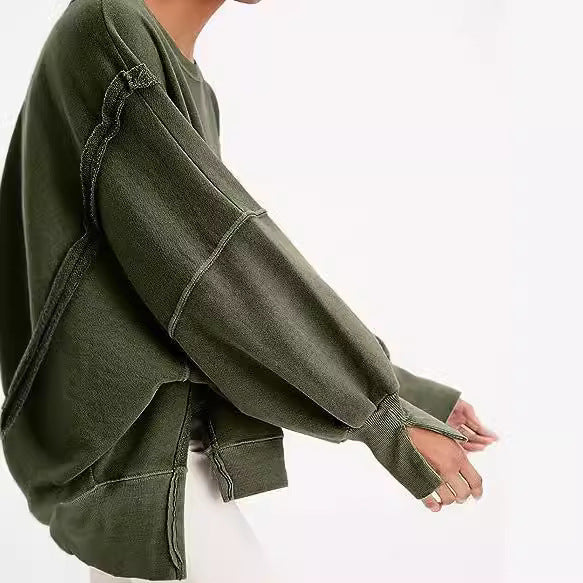Damen Oversized Sweatshirt mit Ballonärmeln, seitlichen Schlitzen und offenen Kanten Shop Nory