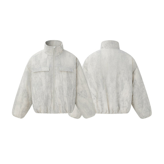 Unisex Kurz geschnittene wattierte Oversize-Bomberjacke mit Stehkragen und Brustklappen Shop Nory