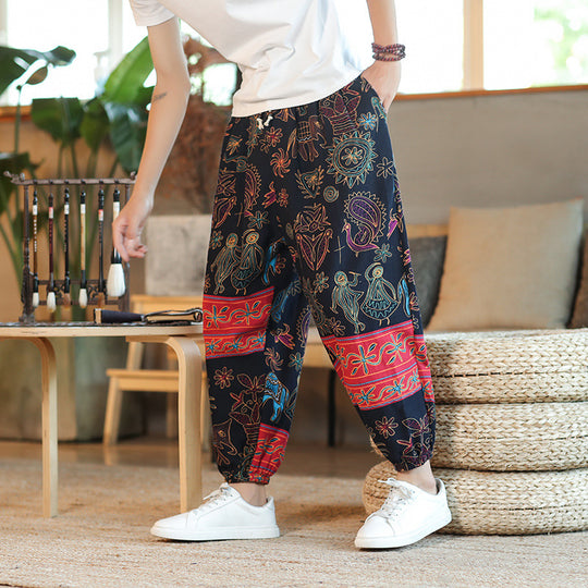 Herren Weite Haremshose im Boho-Print mit elastischem Tunnelzug und gekräuseltem Knöchelbund Shop Nory