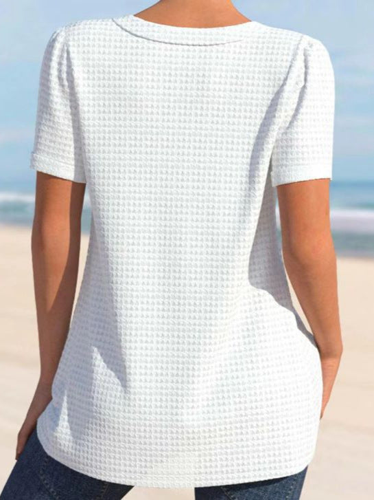 Damen Kurzarm-Bluse mit elegantem Knopfverschluss und strukturiertem Design