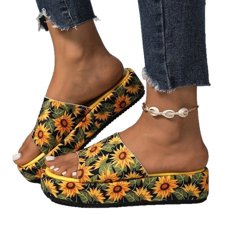 Damen Clogs mit elegantem Sonnenblumenmuster und komfortabler Plattform-Sohle Shopnory