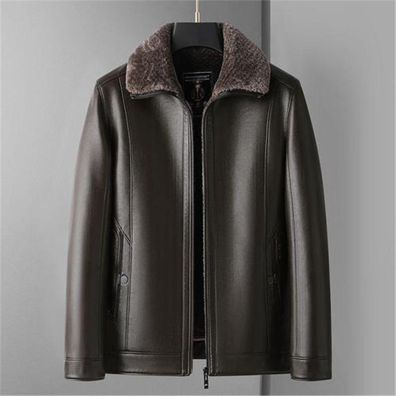 Herren Schaffellgefütterte Echtlederjacke mit Thermofutter und Stehkragen Shop Nory