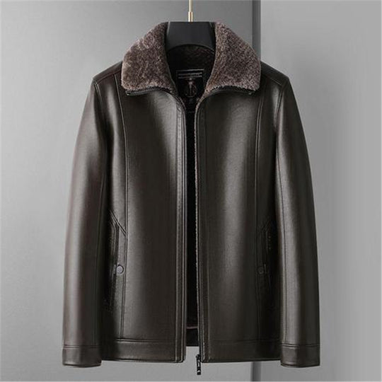 Herren Schaffellgefütterte Echtlederjacke mit Thermofutter und Stehkragen Shop Nory