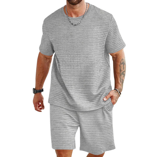 Herren nan Waffelstruktur Wohn- und Freizeit-Set mit weit geschnittenem Kurzarmshirt und kurzer Hose mit elastischem Bund
