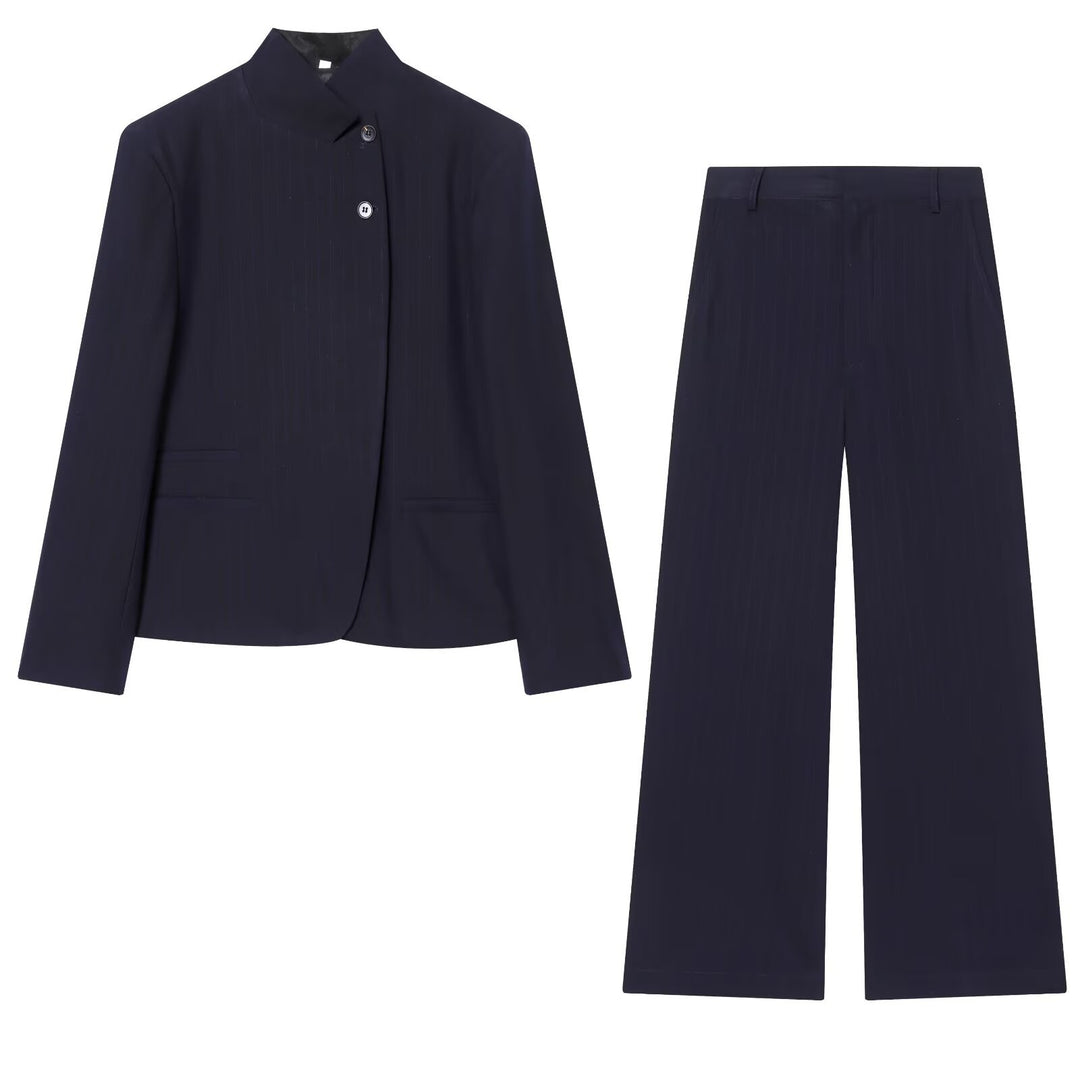 Damen Zweiteiliges Anzug-Set mit asymmetrischem Stehkragen-Blazer und weiter Palazzohose Shop Nory