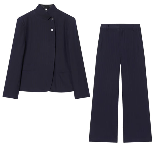 Damen Zweiteiliges Anzug-Set mit asymmetrischem Stehkragen-Blazer und weiter Palazzohose Shop Nory