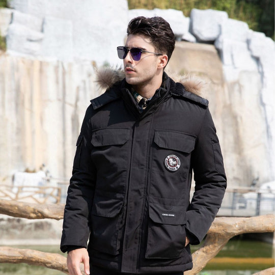 Herren isolierter Field-Parka mit abnehmbarem Kunstfellkragen und Mehrfachtaschen Shop Nory