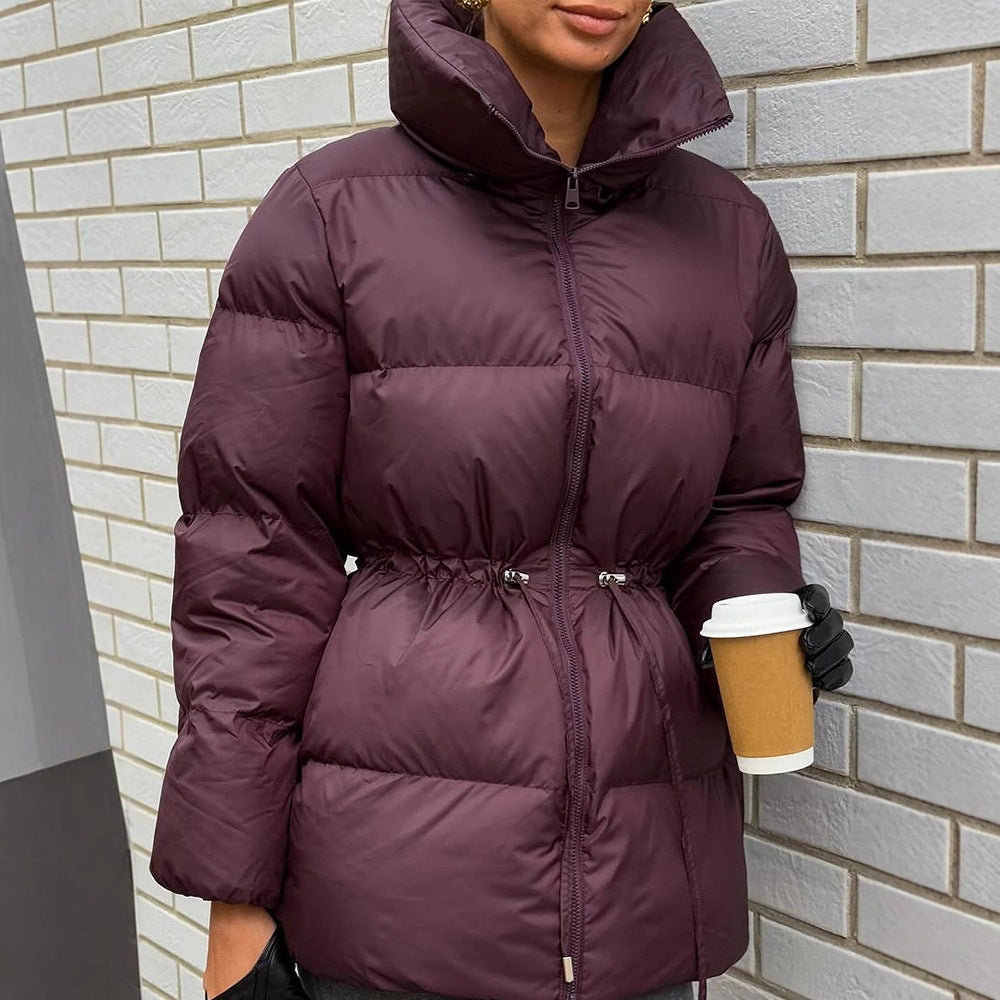 Damen Wattierte Taillierte Steppjacke mit Tunnelzug & hohem Stehkragen Shop Nory