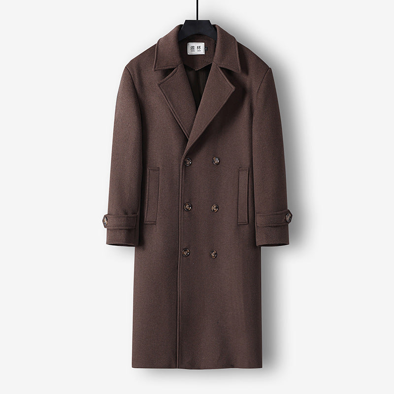 Herren Langer Doppelreihiger Wollmantel mit minimalistischer Silhouette und Schalkragen Shop Nory