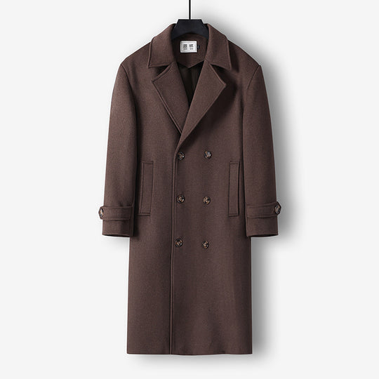 Herren Langer Doppelreihiger Wollmantel mit minimalistischer Silhouette und Schalkragen Shop Nory