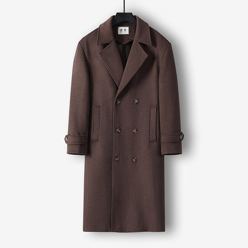 Herren Langer Doppelreihiger Wollmantel mit minimalistischer Silhouette und Schalkragen Shop Nory