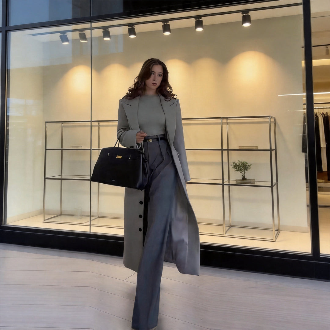 Damen Longline-Mantel aus Wollmix mit figurnaher Silhouette, Reverskragen und durchgehender Knopfleiste Shop Nory