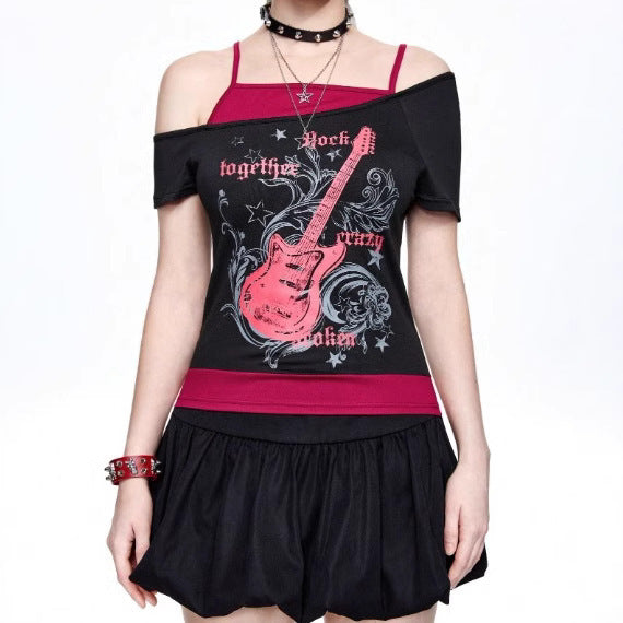 Damen Asymmetrisches Rock-T-Shirt mit grafischem Druck