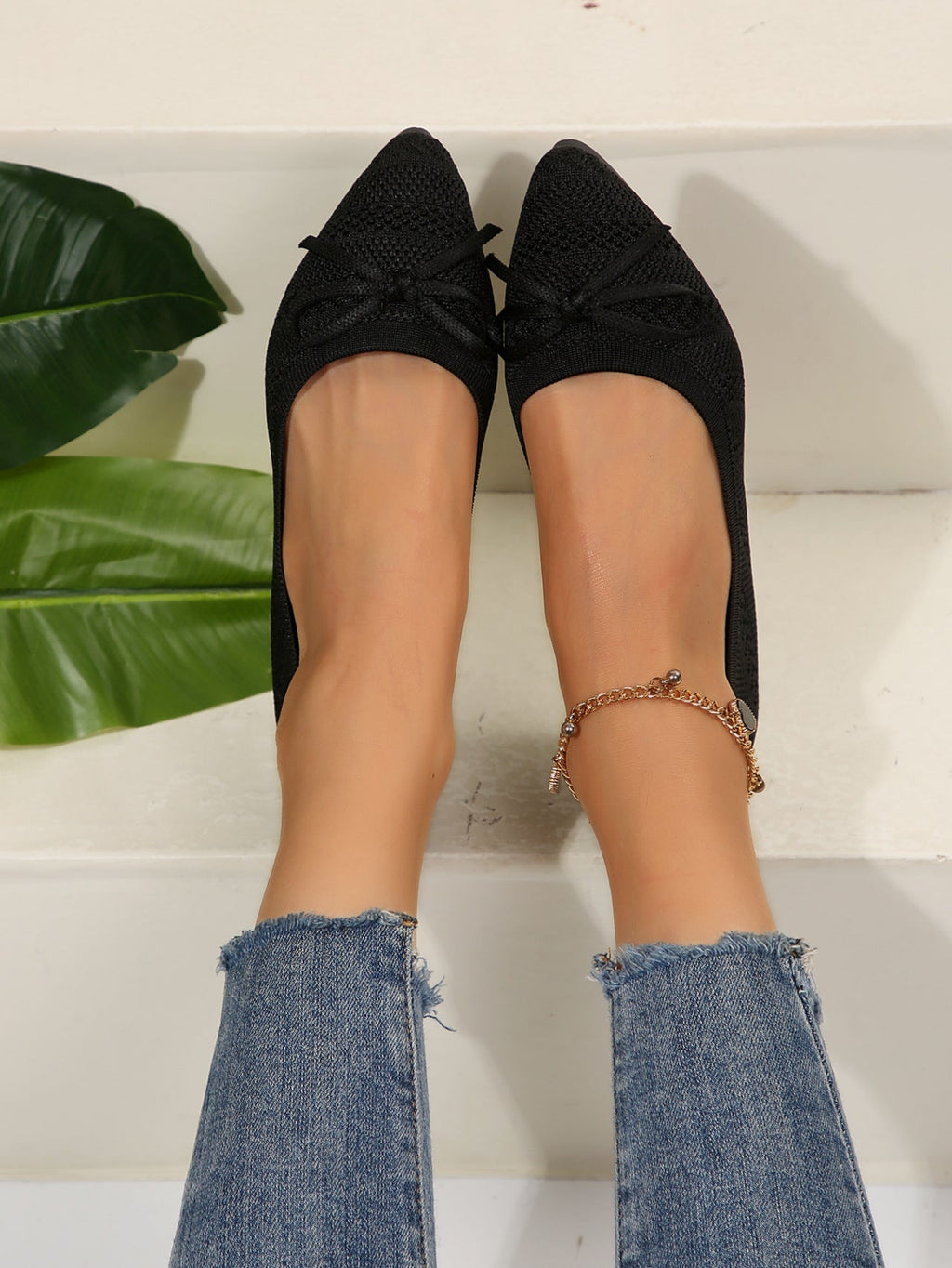 Damen elegante Ballerinas mit stylischem Schleifen-Detail aus atmungsaktivem GewShopnorye Shopnory