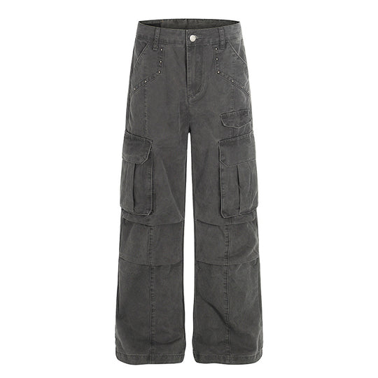 Damen Hochtaillierte Utility-Cargohose im eingewaschenen Look mit weitem Bein Shop Nory