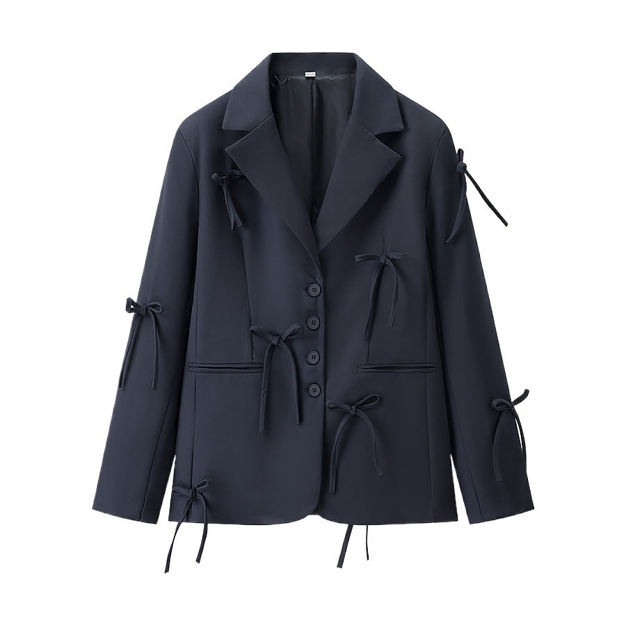 Damen Taillierter Blazer mit dekorativen Schleifen und abgestimmtem Minirock-Set Shop Nory