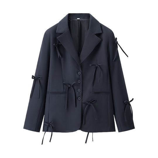 Damen Taillierter Blazer mit dekorativen Schleifen und abgestimmtem Minirock-Set Shop Nory