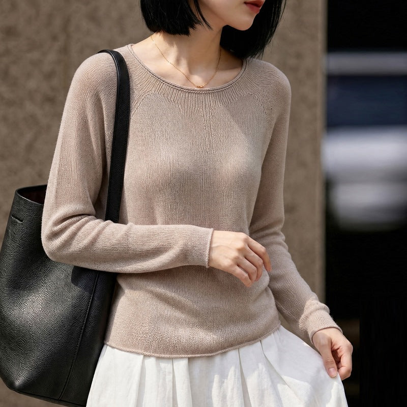 Damen Leichter Rundhalsausschnitt-Pullover in Kaschmir-Optik mit Raglanärmeln Shop Nory