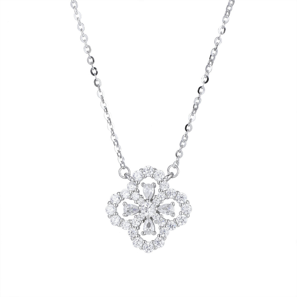 Damen filigrane Halskette mit kunstvoll gestaltetem Blumenanhänger und funkelnden Zirkonia Shop Nory