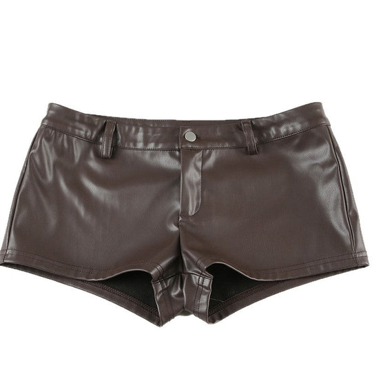 Damen Kunstleder-Shorts mit dekorativen Knopfdetails