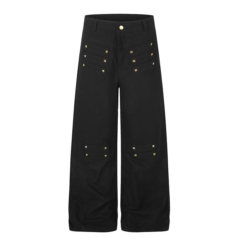 Damen Weite High‑Waist Culotte‑Jeans im Utility‑Look mit Zierlaschen und Metallnieten Shop Nory