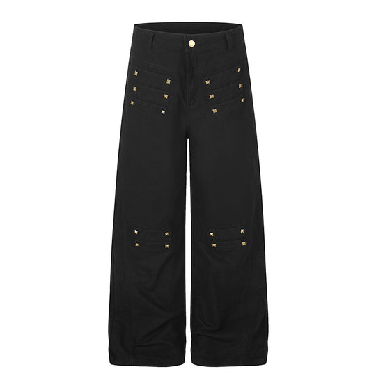 Damen Weite High‑Waist Culotte‑Jeans im Utility‑Look mit Zierlaschen und Metallnieten Shop Nory