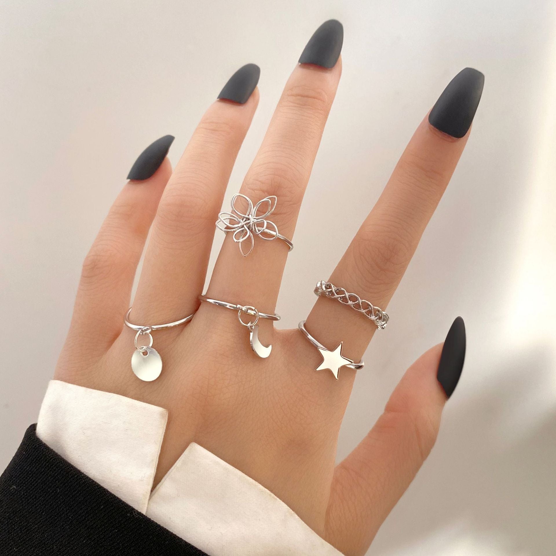 Damen Ring-Set mit kreativen Herz- und Strukturdesigns Shop Nory