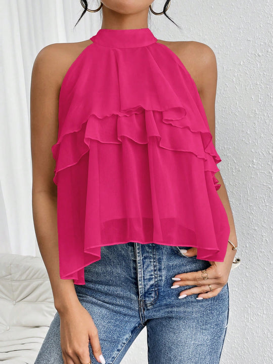 Damen Luftiges Chiffon-Top mit Stehkragen und mehrlagigen Volants Shop Nory