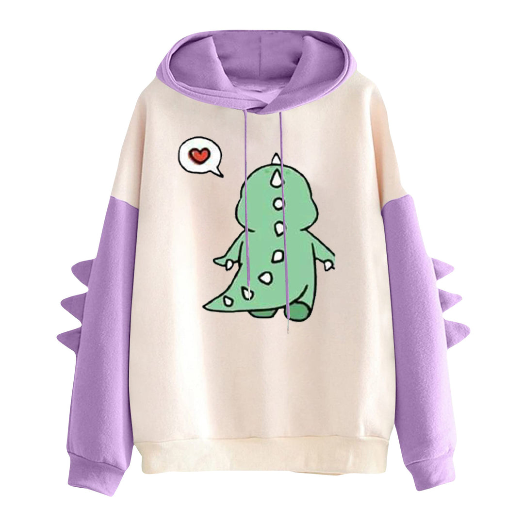 Damen nan Kapuzenpullover mit niedlichem Dino-Print, kontrastkapuze und dekorativen Stoffstacheln Shop Nory