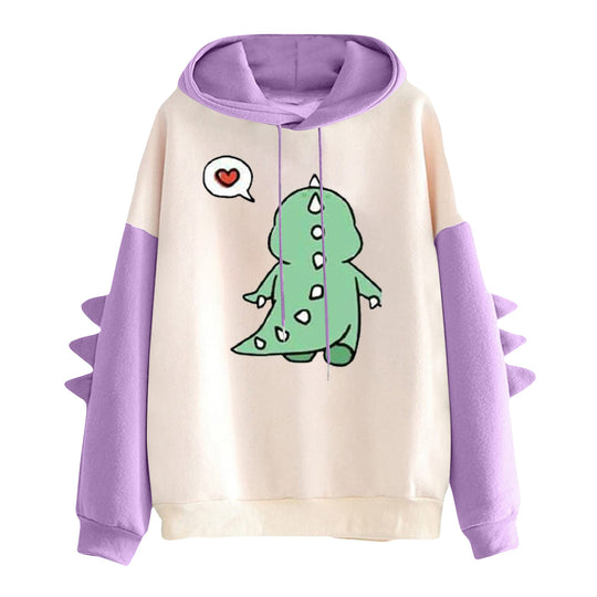 Damen nan Kapuzenpullover mit niedlichem Dino-Print, kontrastkapuze und dekorativen Stoffstacheln Shop Nory