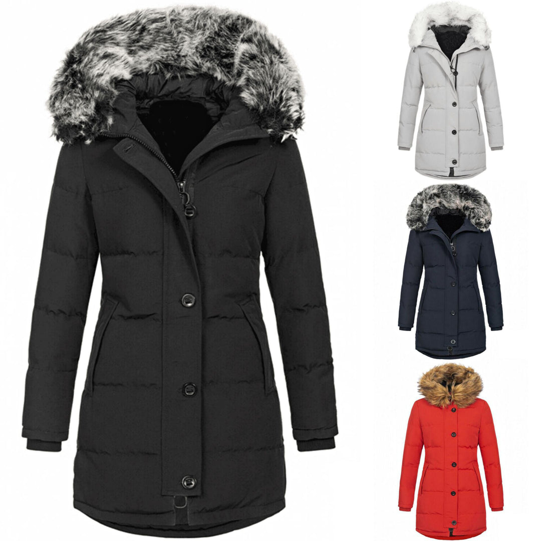 Damen Thermo-Parka mit taillierter Silhouette, Knopfleiste & abnehmbarer Kunstfellkapuze Shop Nory