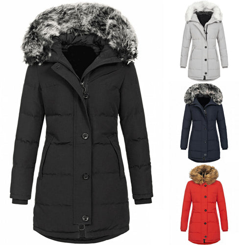 Damen Thermo-Parka mit taillierter Silhouette, Knopfleiste & abnehmbarer Kunstfellkapuze Shop Nory