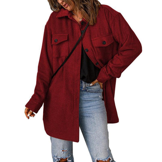 Damen Oversize-Hemdjacke mit Brustklappen und langem Schnitt Shop Nory