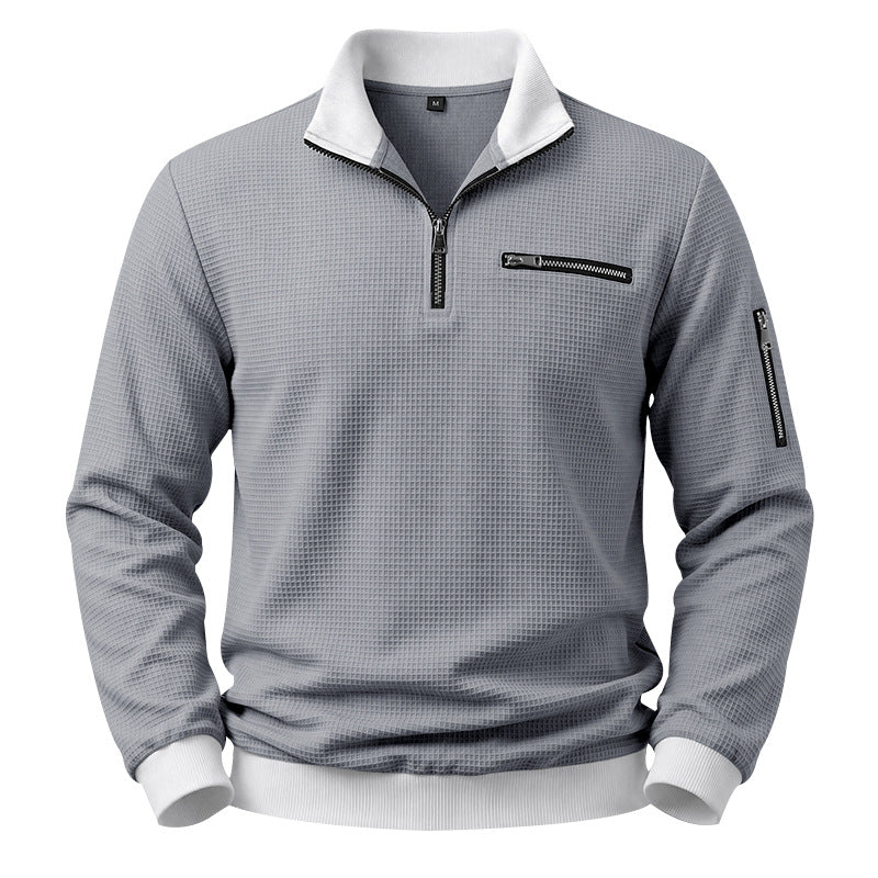 Herren Strukturierter Waffelpullover mit Halbreißverschluss und Reißverschlusstaschen Shop Nory