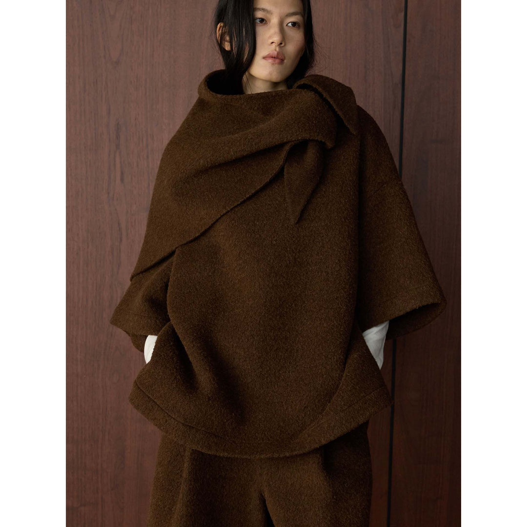 Damen Cape-Poncho aus Wollmix mit überlappendem Loop-Kragen Shop Nory