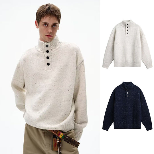 Herren Grobstrick Pullover mit Stehkragen und Knopfdetail Shop Nory