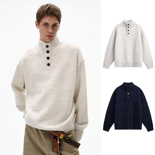 Herren Grobstrick Pullover mit Stehkragen und Knopfdetail Shop Nory