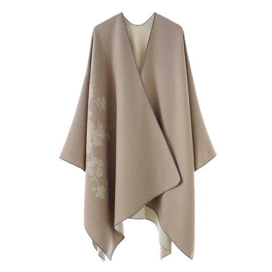 Damen Reversibler Cape‑Umhang aus Wollmix mit floraler Jacquardkante Shop Nory