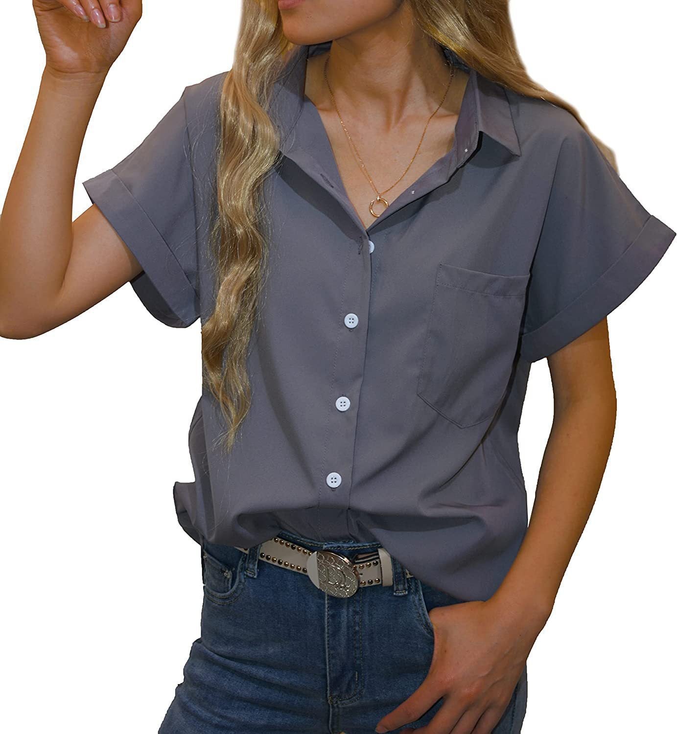 Damen elegant geschnittene Kurzarmbluse