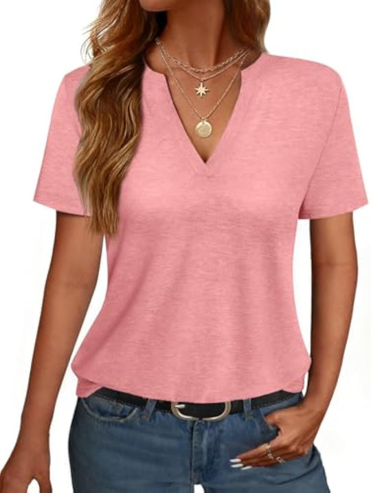 Damen V-Ausschnitt T-Shirt mit legerem Schnitt und sanftem Stoff Shopnory