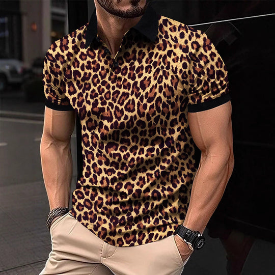 Herren Polo-Shirt mit aufregendem Leopardenmuster und modernem Schnitt